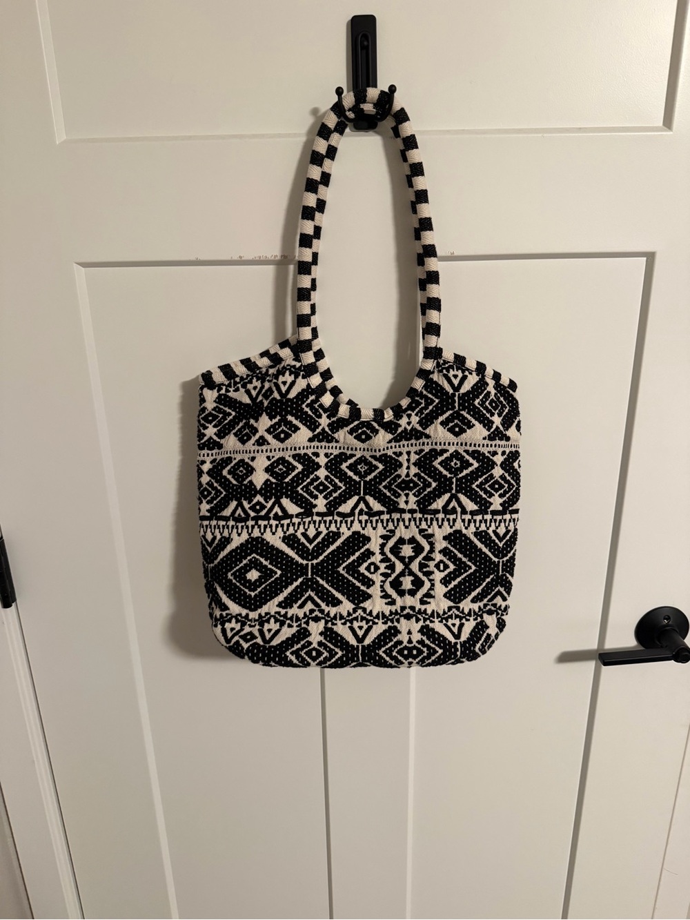 Black & White Patterned Handmade in India Hobo Bag